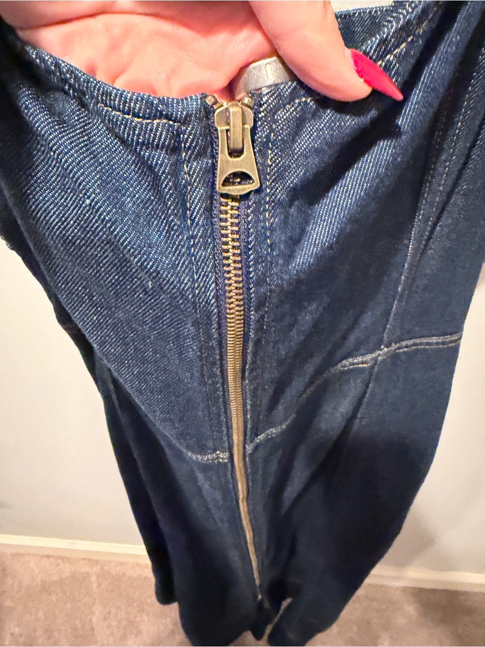 Gap size Large Dark Wash Denim Zip Front Maxi Dress Sleeveless Panel Seam Midi - Picture 4 of 6